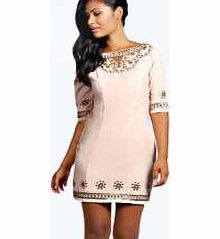 Ayah Heavily Embellished Shift Dresses - blush