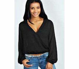 boohoo Azariah Wrap Front Chiffon Blouse - black azz29957
