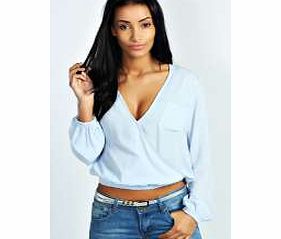 boohoo Azariah Wrap Front Chiffon Blouse - blue azz29957