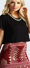 boohoo Aztec Design Scuba Mini Skirt - wine azz41187