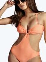 boohoo Bandeau Circle Trim Cut Out Swimsuit - orange
