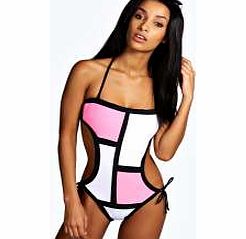 boohoo Bandeau Colour Block Swimsuit - multi azz21354