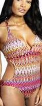 boohoo Bandeau Cut Out Zig Zag Print Swimsuit - multi