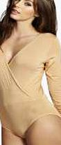boohoo Basic Wrap Front Bodysuit - camel azz37105
