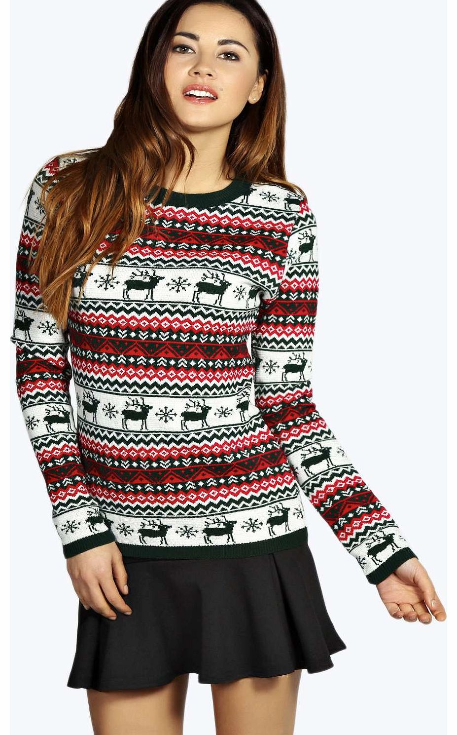 boohoo Bea Reindeers Fairisle Xmas Jumper - bottle