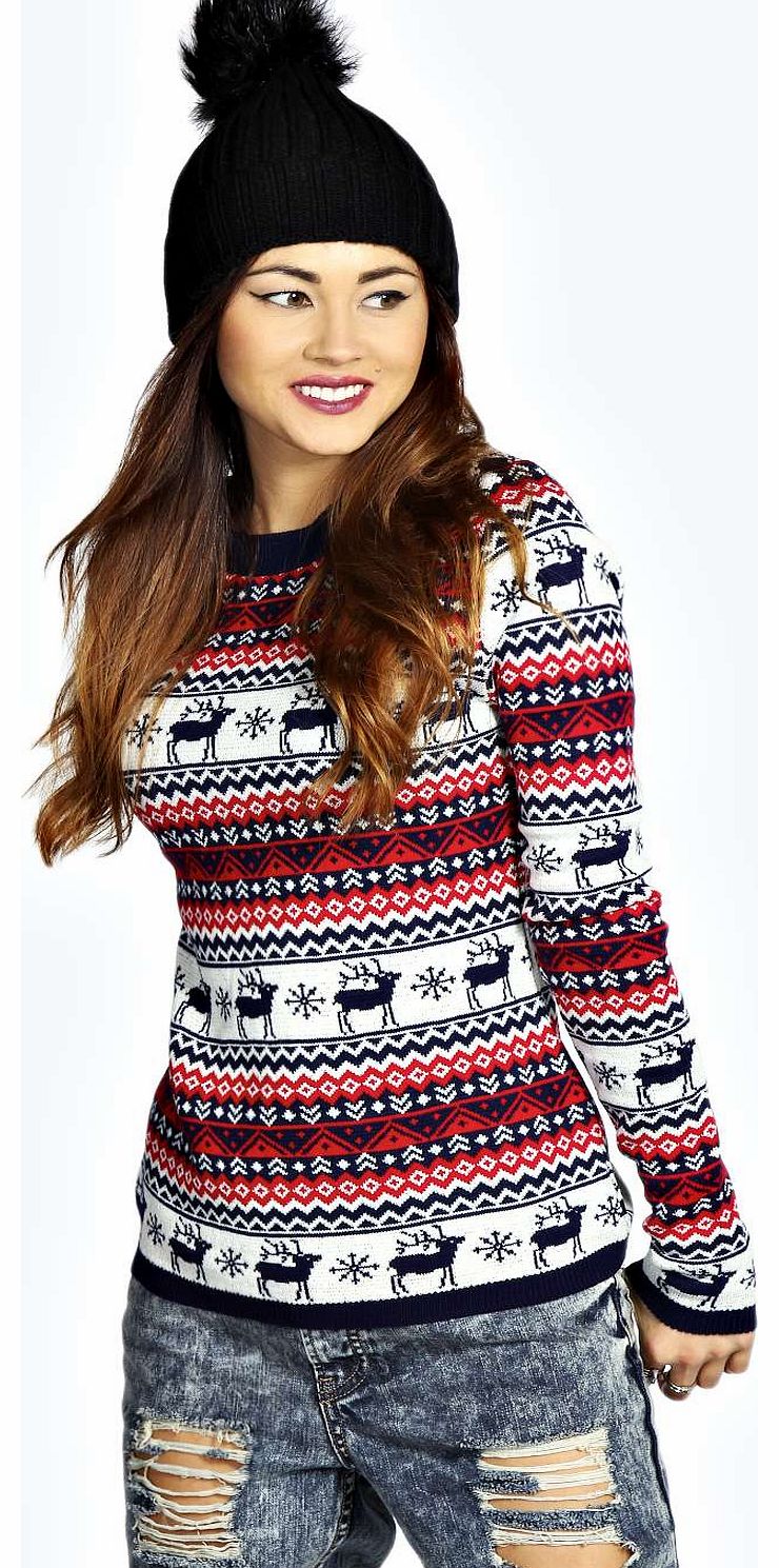 boohoo Bea Reindeers Fairisle Xmas Jumper - navy azz16802