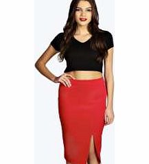 boohoo Bea Split Thigh Scuba Midi Skirt - red azz27973