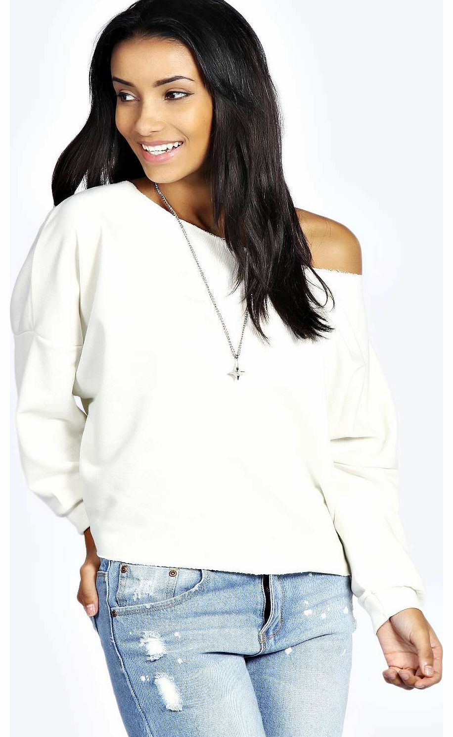 boohoo Beatrice Slash Neck Oversized Sweatshirt - cream
