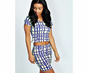 boohoo Becca Bright grid Check Textured Mini Skirt -