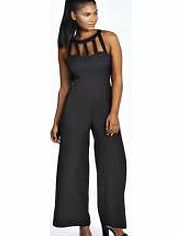 boohoo Becky Caged Neck Woven Jumpsuit - black azz22426
