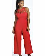 boohoo Becky Caged Neck Woven Jumpsuit - red azz22426
