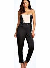 boohoo Becky Crochet Bustier Lace Trim Silky Jumpsuit -