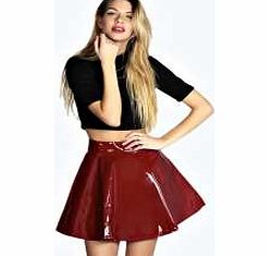 boohoo Bella Patent Full Circle Skater Skirt - berry