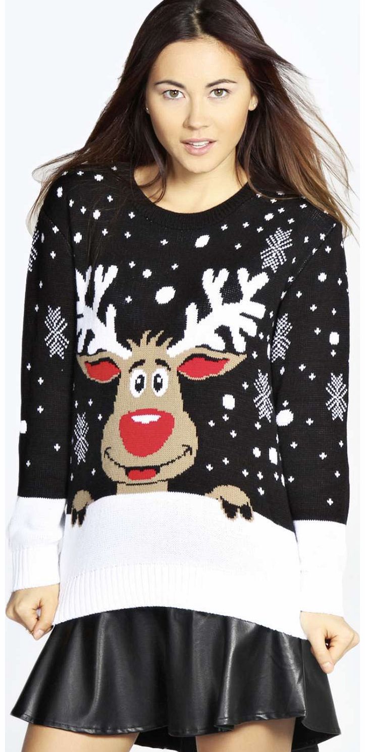 boohoo Bella Reindeer Christmas Jumper - black azz14053