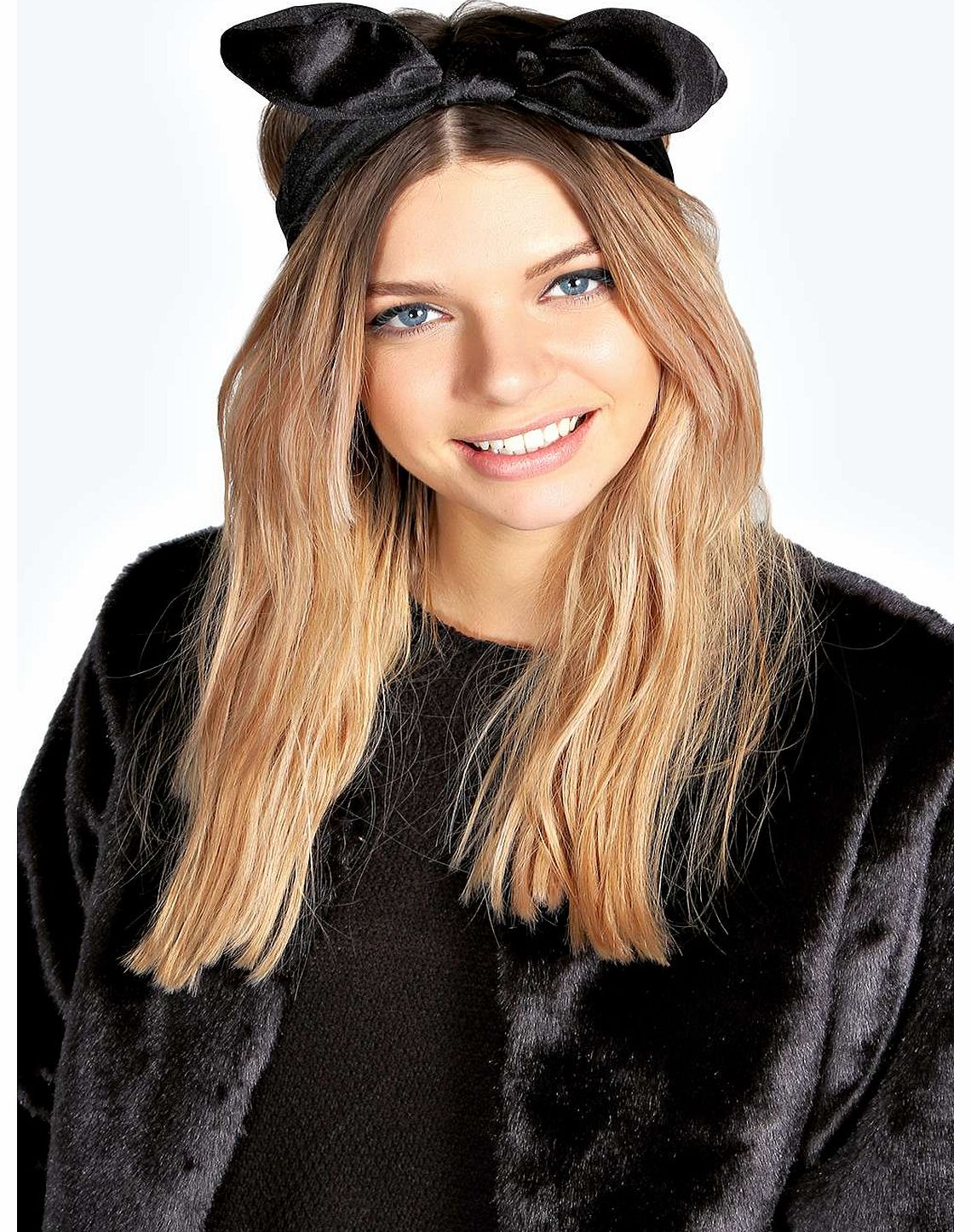 boohoo Bella Velvet Bow Headband - black azz18136