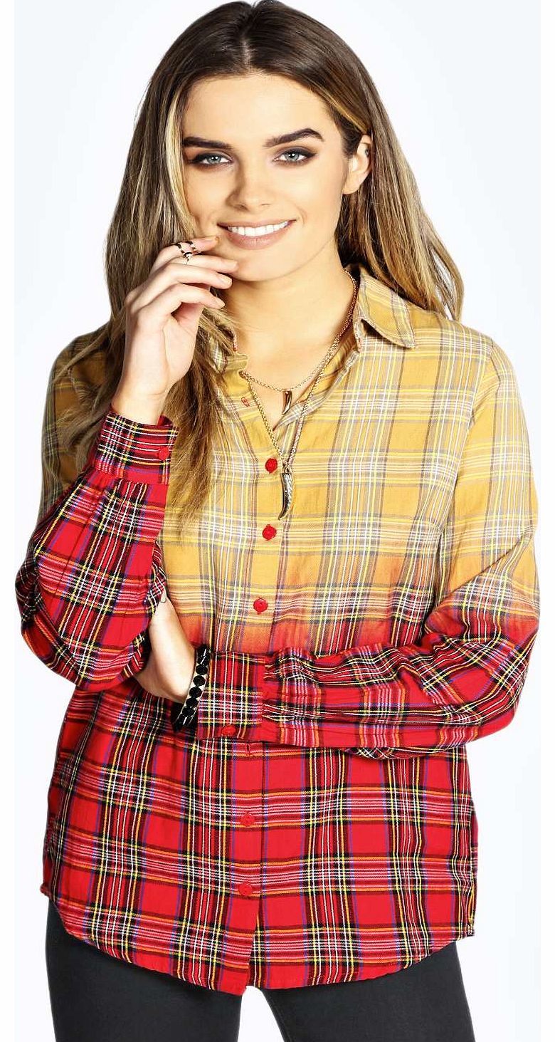 boohoo Belle Dip Dye Checked Shirt - red azz18704