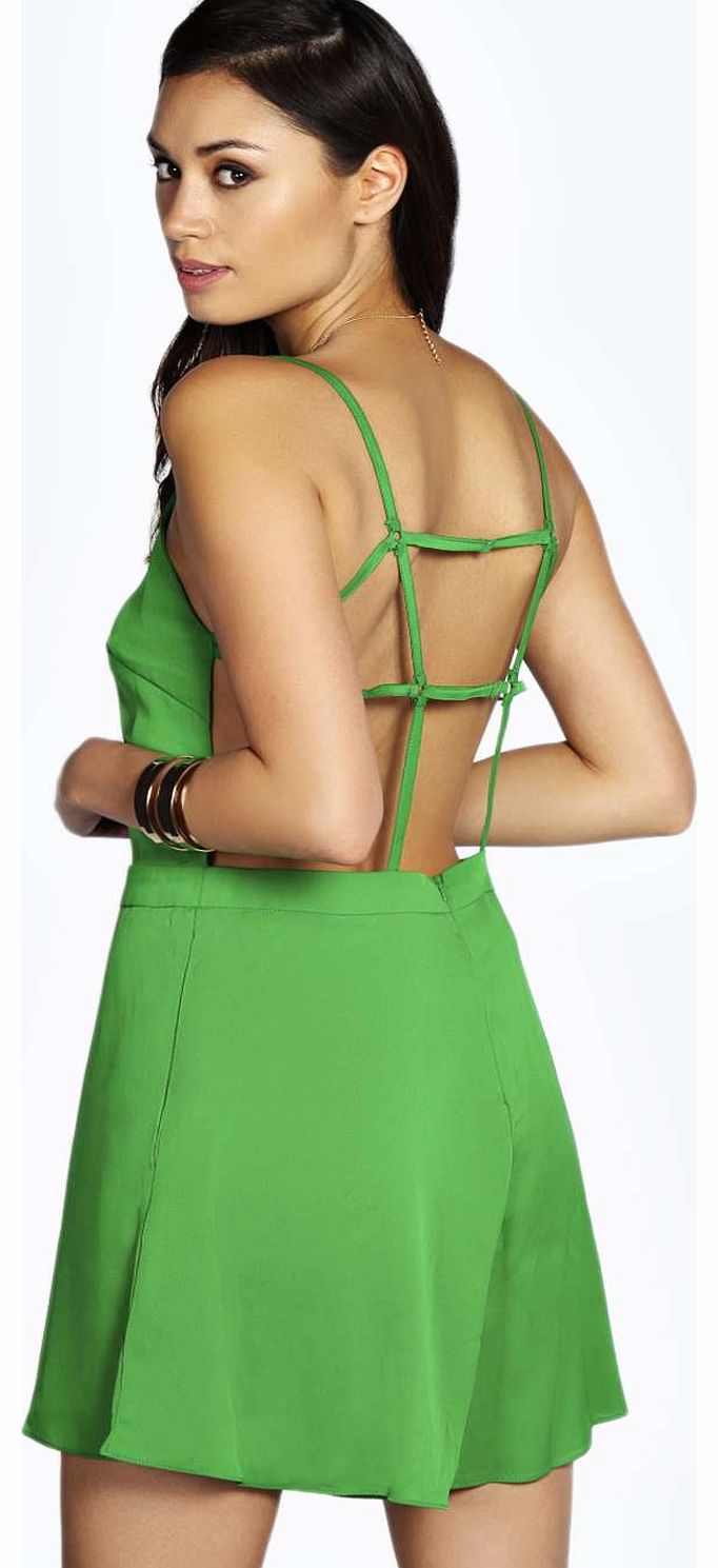 boohoo Bethanie Strappy Open Back Playsuit - emerald