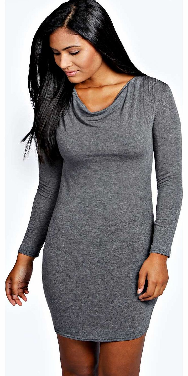 Betsy Drape Front Long Sleev Bodycon Dress -