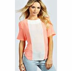 boohoo Bianca Contrast Panel Chiffon Blouse - coral