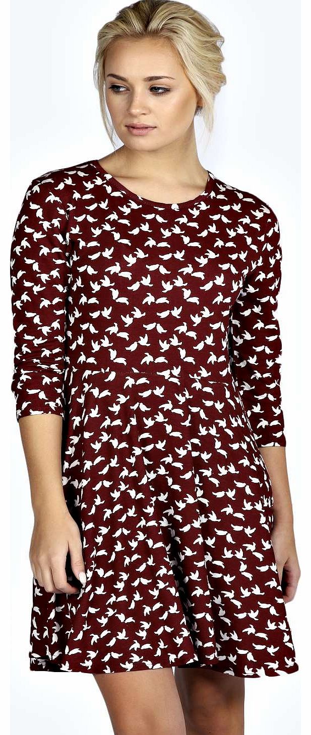 Billie Bird Print Skater Dress - multi azz18412