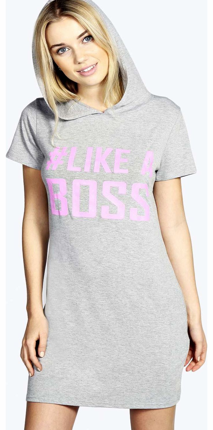 boohoo Blake Boss Hooded Night Dress - grey azz15885