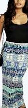 boohoo Blue Border Paisley Slinky Maxi Skirt - blue