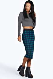 boohoo Blue Check Midi Skirt - blue azz20462