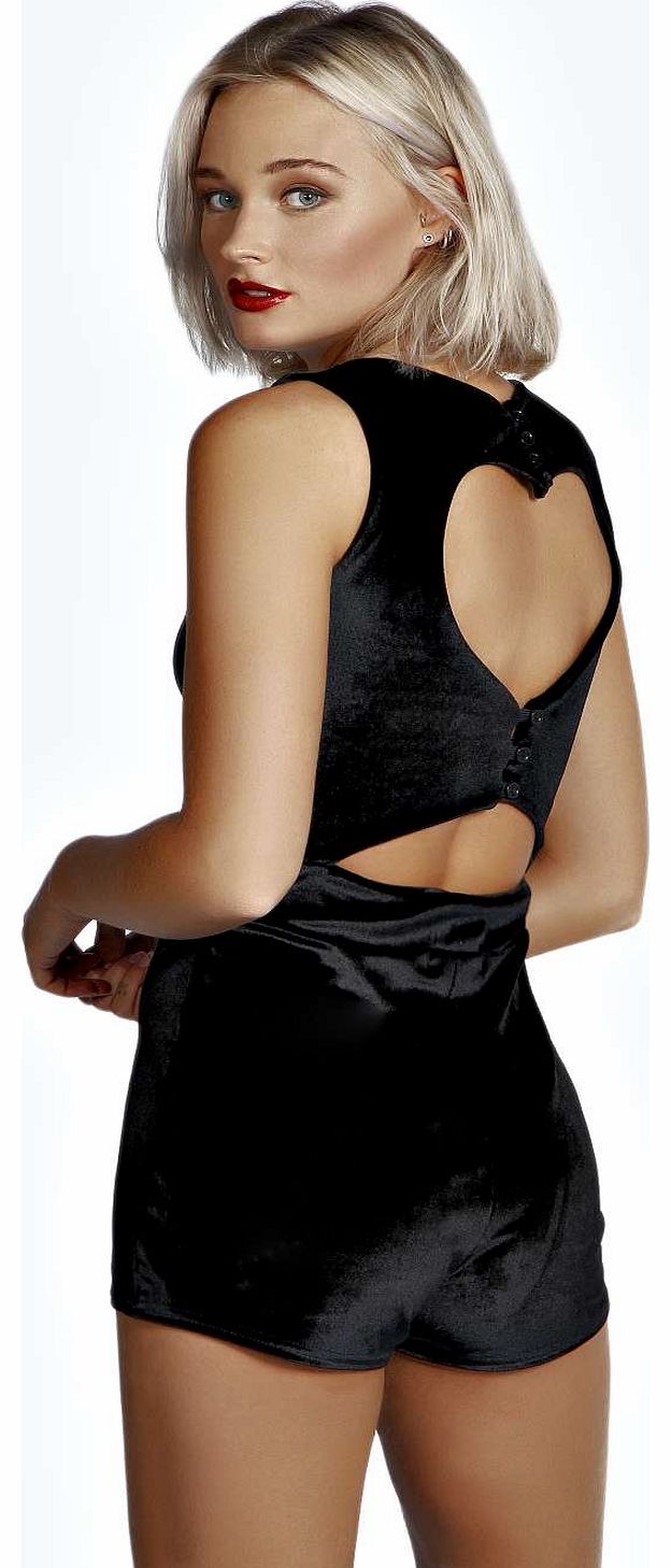 Bonnie Velvet Sweetheart Back Playsuit - black