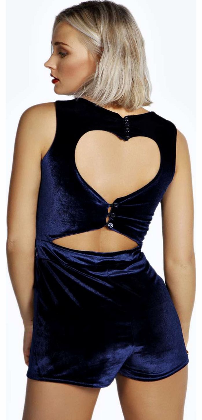 Bonnie Velvet Sweetheart Back Playsuit - blue