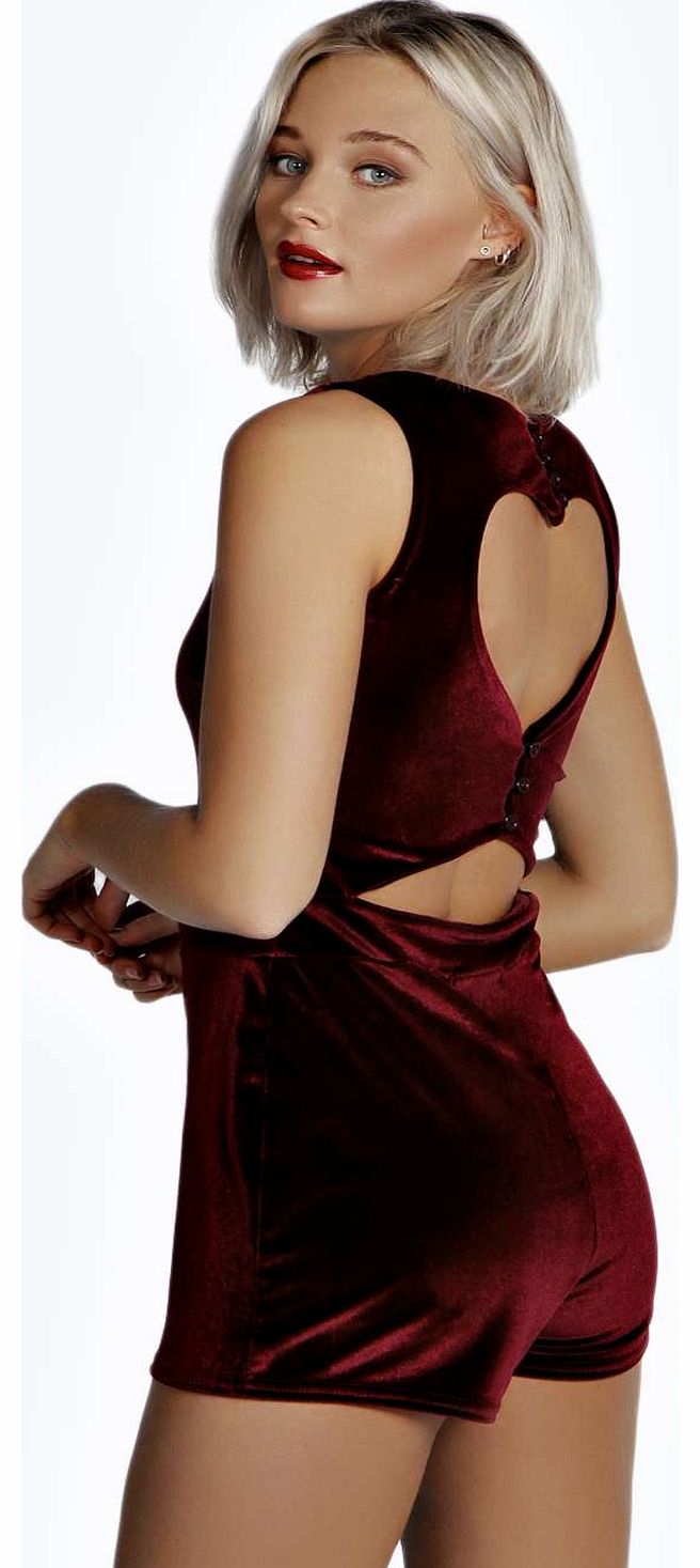 Bonnie Velvet Sweetheart Back Playsuit - wine