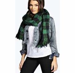 boohoo Boucle Large Check Blanket Scarf - green azz13045