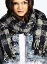 Boucle Large Check Blanket Scarf - grey azz13044