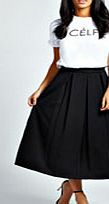 boohoo Box Pleat Midi Length Scuba Skater Skirt - black