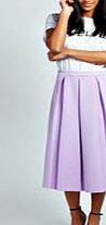 boohoo Box Pleat Midi Length Scuba Skater Skirt - lilac