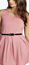 boohoo Box Pleat Sleeveless Skater Dress - dusky pink