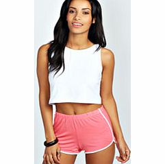 boohoo Bria Contrast Trim Jersey Runner Shorts - coral