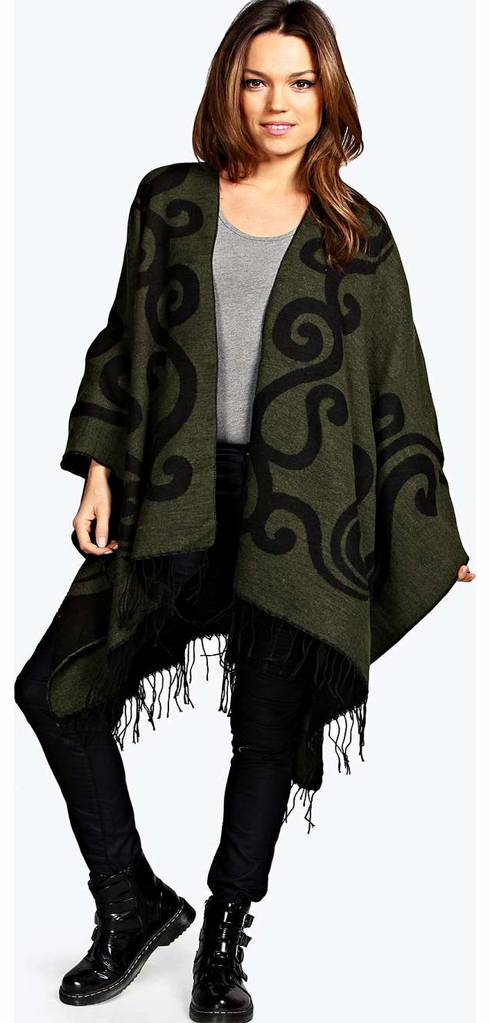 boohoo Brooke Swirl Print Reversible Blanket Cape -