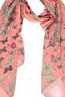 boohoo Butterfly Border Lightweight Scarf - coral