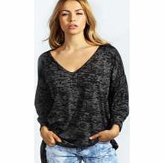boohoo Cadence Oversized Slub V Neck 3/4 Sleeve Tee -