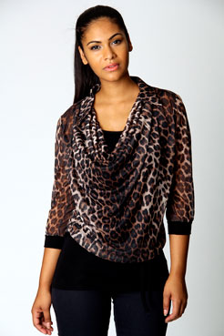 boohoo Callie Leopard Cowl Neck Blouse Female