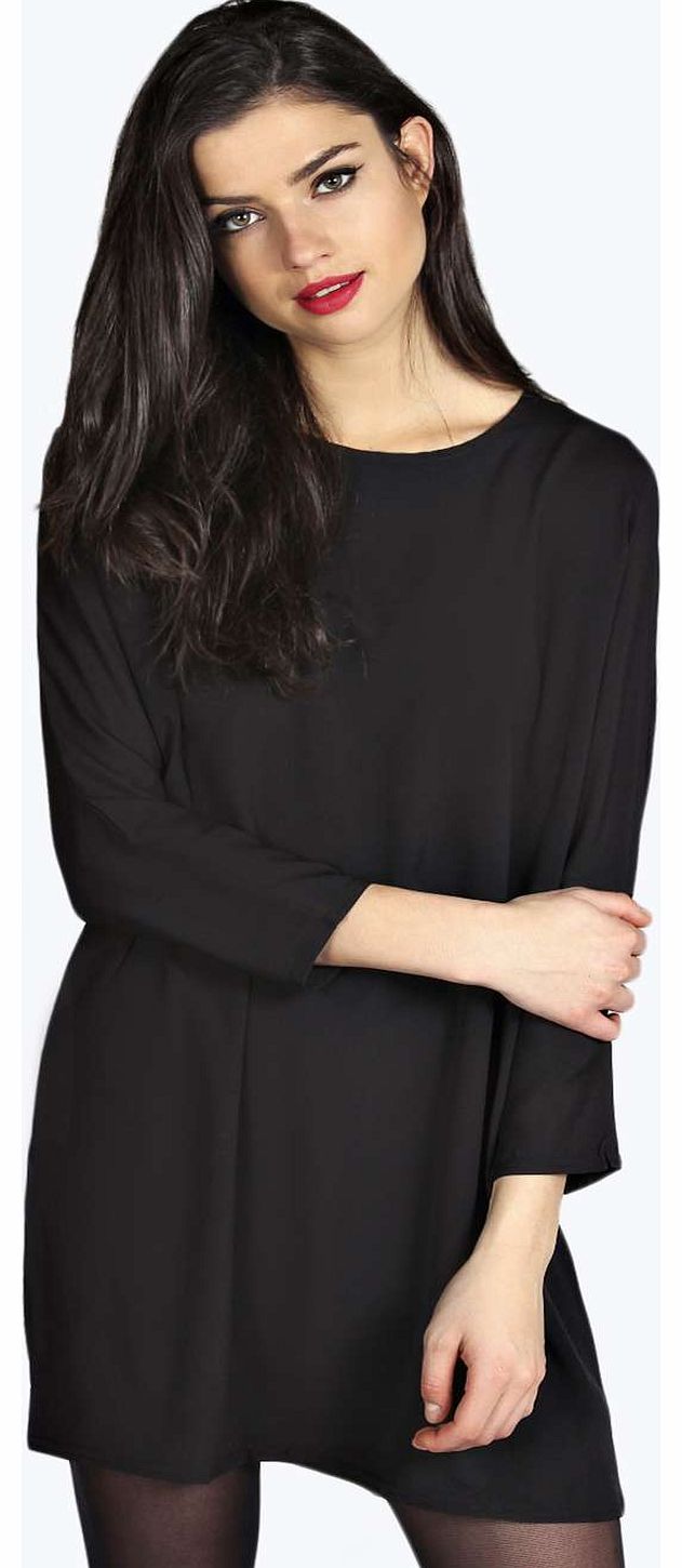 boohoo Candy Woven Oversized Shift Dress - black azz17618