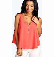 boohoo Cape Back Woven Top - coral azz12069