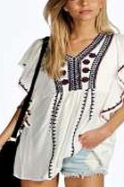 boohoo Cape Sleeve Embroidered Blouse - white azz16383