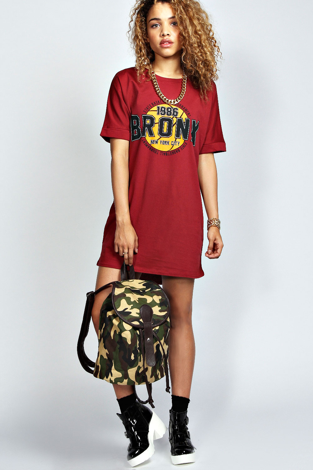 boohoo Cara Bronx T-Shirt Dress - berry azz35568