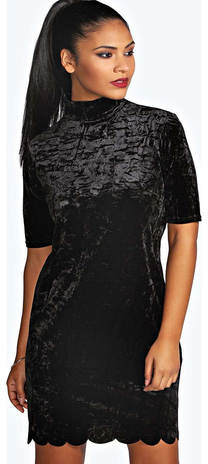 boohoo Cara Crushed Velvet Shift Dress - black azz18836