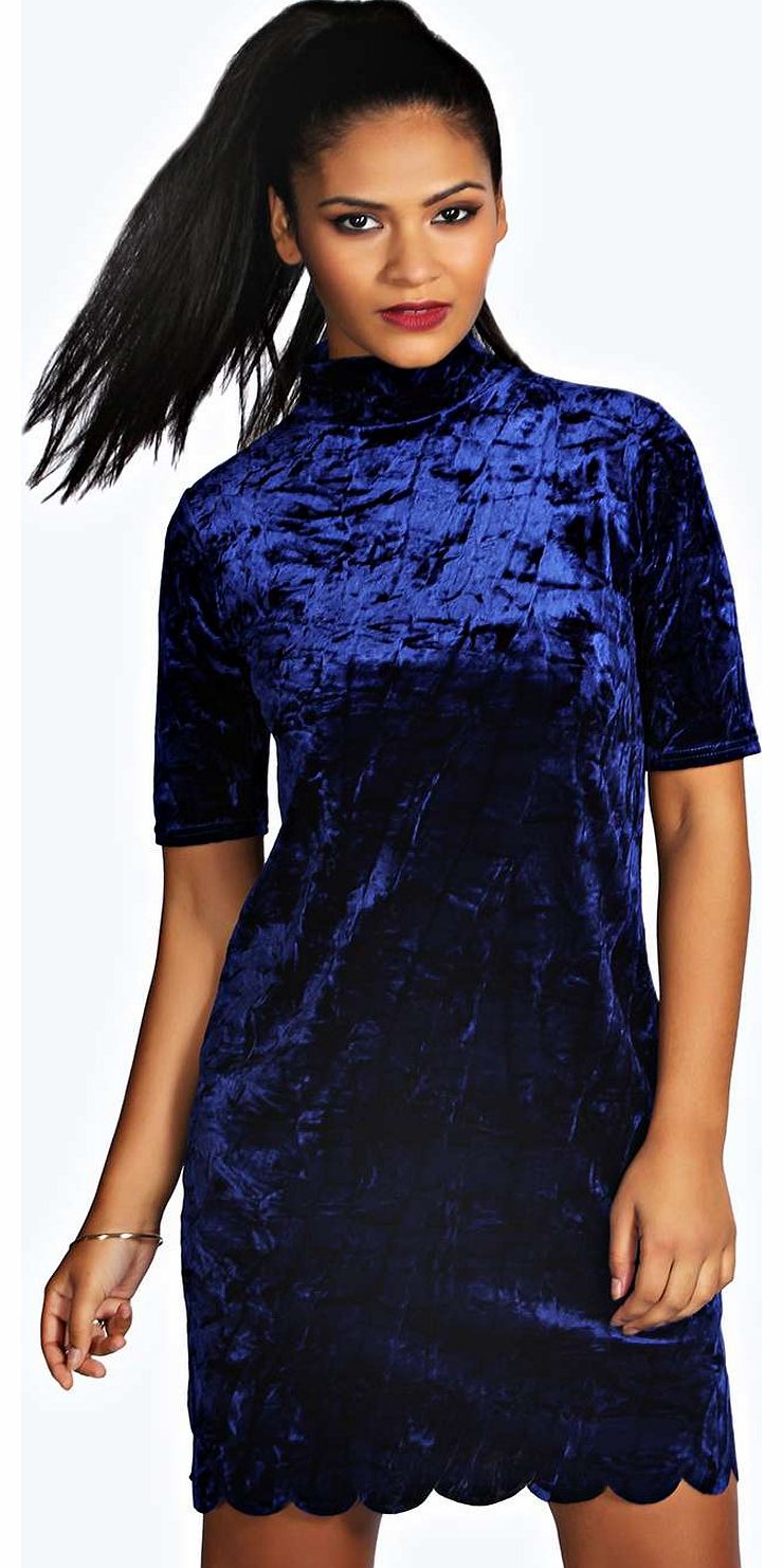 Cara Crushed Velvet Shift Dress - navy azz18836