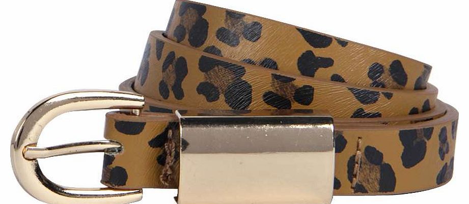 boohoo Cara Leopard Print Skinny Belt - brown azz16034