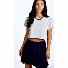 boohoo Carey Flippy Jersey Skater Skirt - navy azz43249