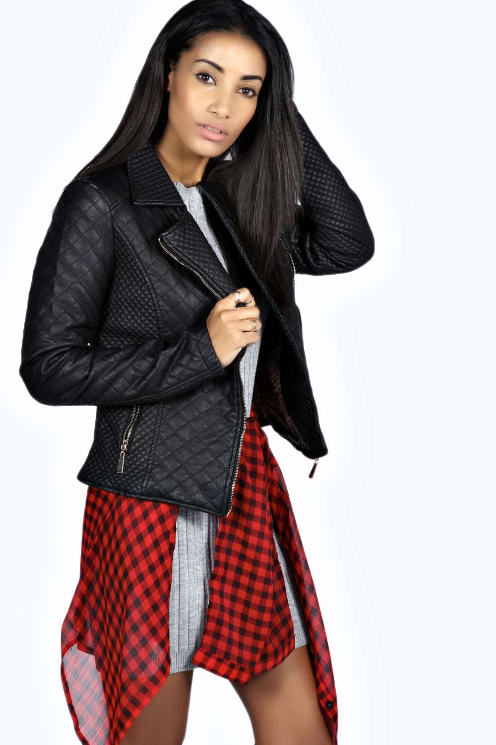 boohoo Carla Quilted Faux Leather Biker Jacket -