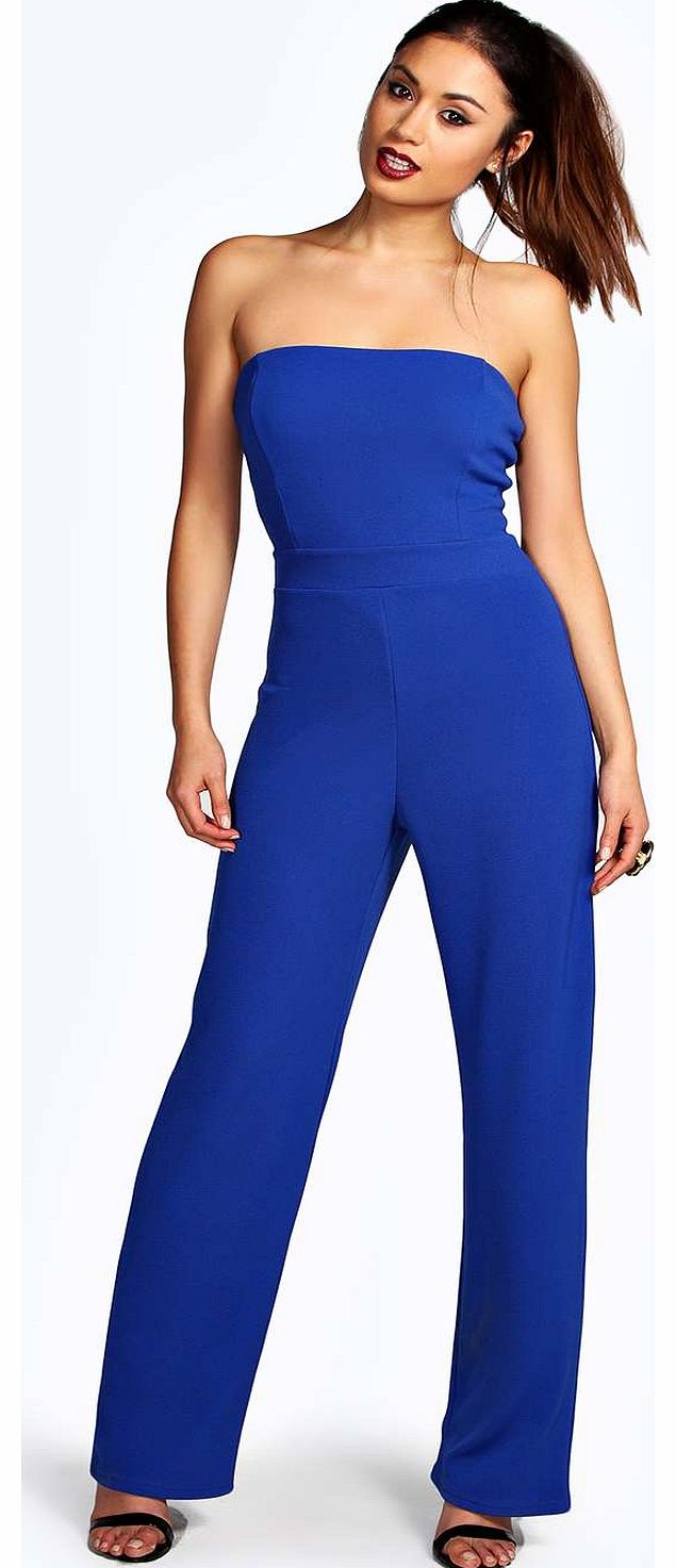 boohoo Carly Crepe Bandeau Wide Leg Jumpsuit - cobalt